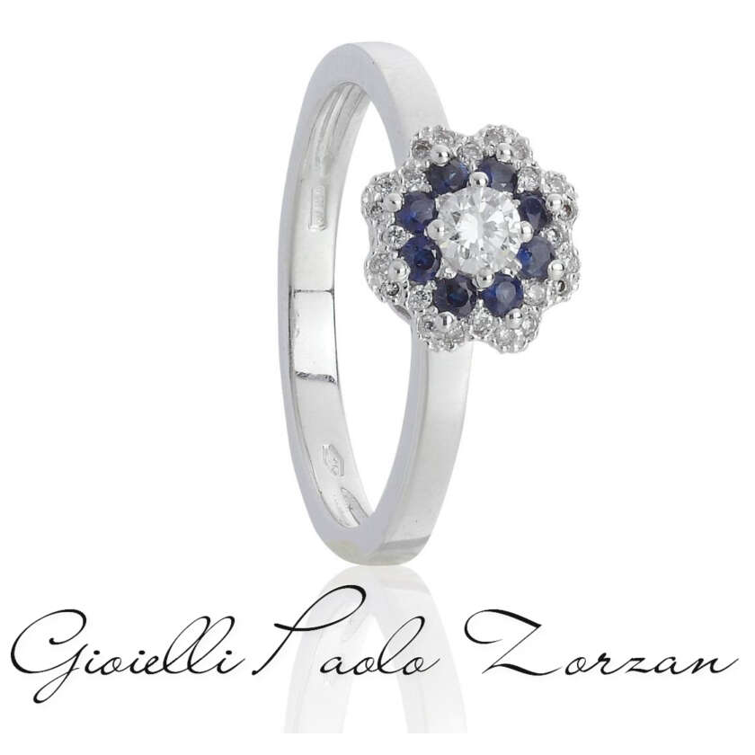 Anello Artlinea in oro bianco 18kt con diamanti e zaffiro centrale AD750/ZB-LB