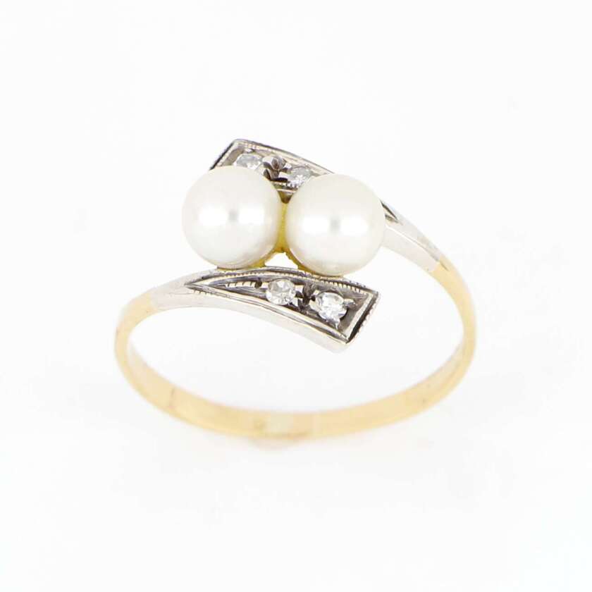 Anello Vintage anni 50 in oro giallo 18 kt, con Perle e Diamanti ref. VNT004AN