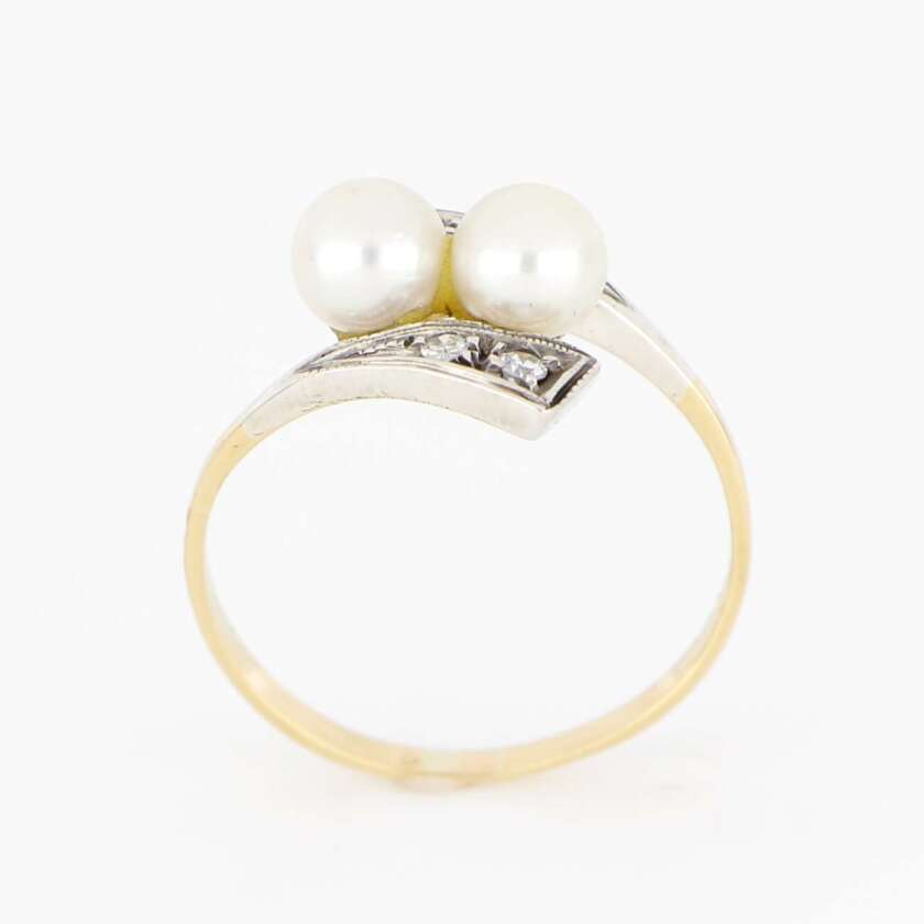 Anello Vintage anni 50 in oro giallo 18 kt, con Perle e Diamanti ref. VNT004AN - immagine 3