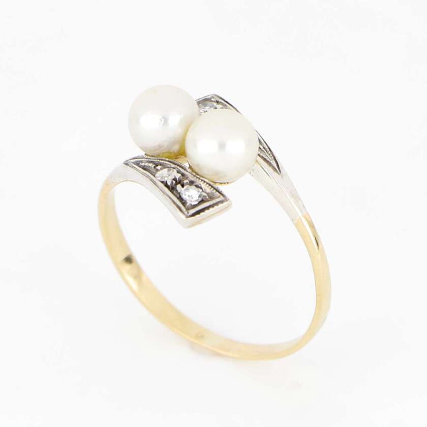 Anello Vintage anni 50 in oro giallo 18 kt, con Perle e Diamanti ref. VNT004AN - immagine 4
