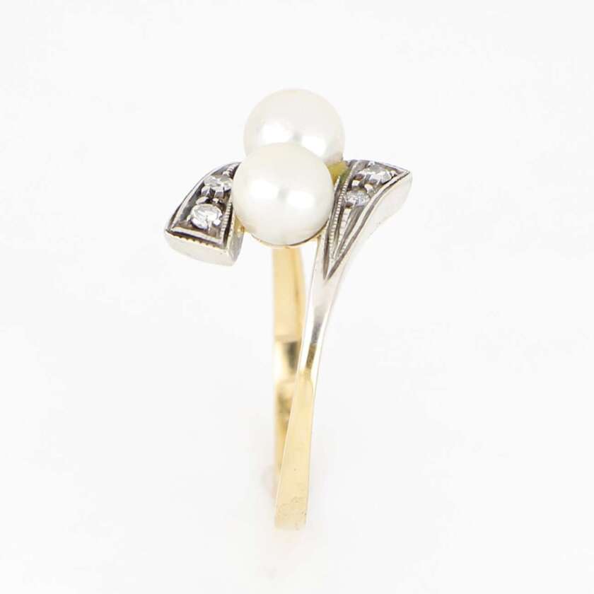 Anello Vintage anni 50 in oro giallo 18 kt, con Perle e Diamanti ref. VNT004AN - immagine 2