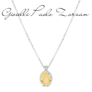 Collana in oro bianco 18kt con diamanti e pietra preziosa centrale CD683/CI-LB   Girocolli Orecchini a Lobo