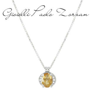 Collana in oro bianco 18kt con diamanti e pietra preziosa centrale CD685/CI-LB   Girocolli Orecchini a Lobo
