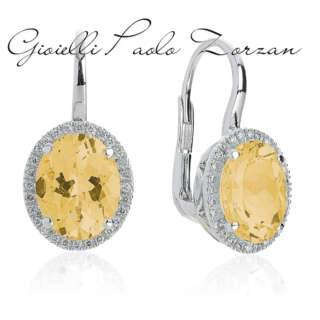 Orecchini in oro bianco 18 kt, con diamanti e pietra preziosa centrale OD393/CI-LB   Girocolli Orecchini a Lobo