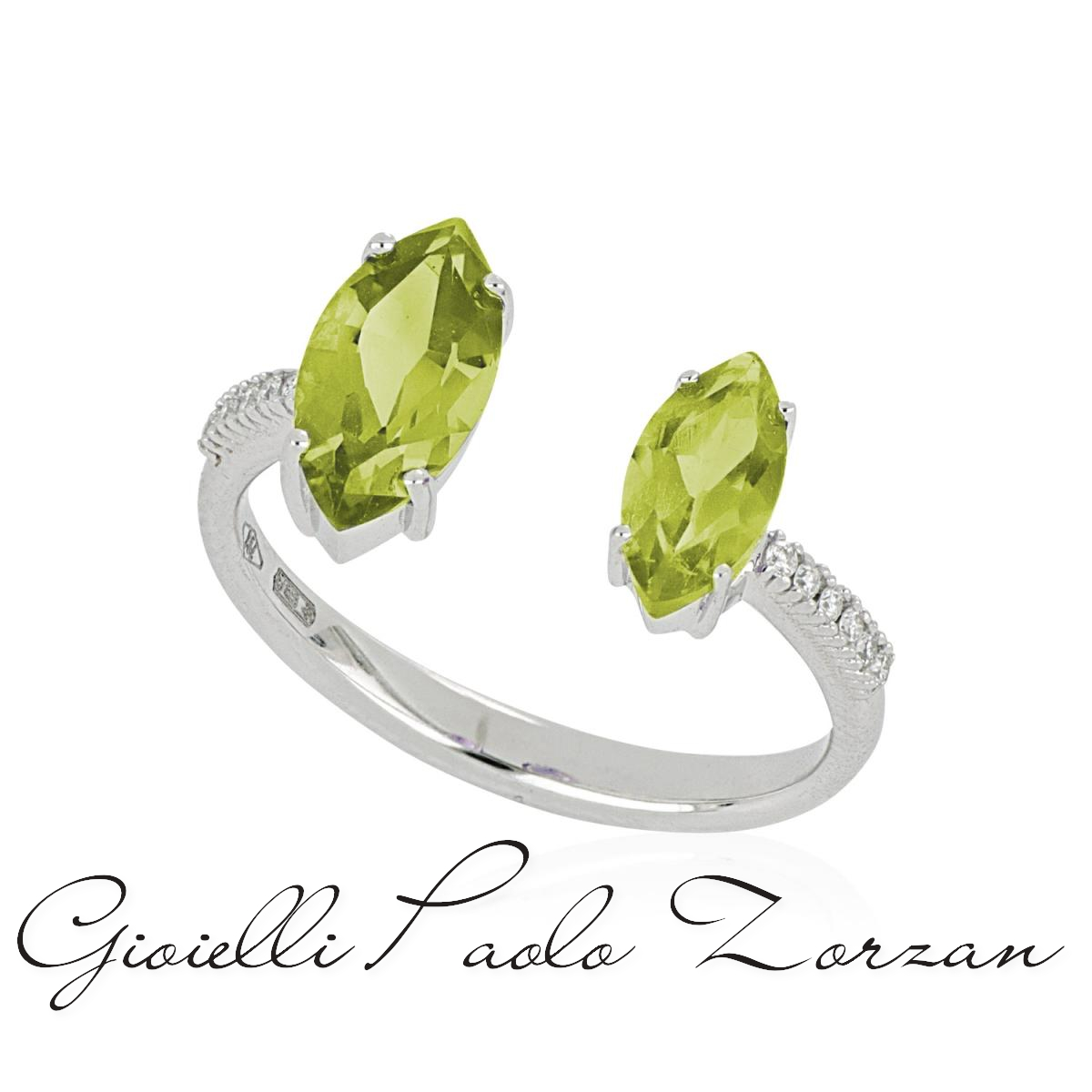 Anello contrarie in oro bianco 18kt con diamanti e pietra preziosa centrale AD1002 PE LB Gioielleria Paolo Zorzan