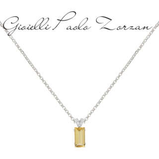 Collana in oro bianco 18kt con diamanti e pietra preziosa centrale CD660/CI-LB  Girocolli