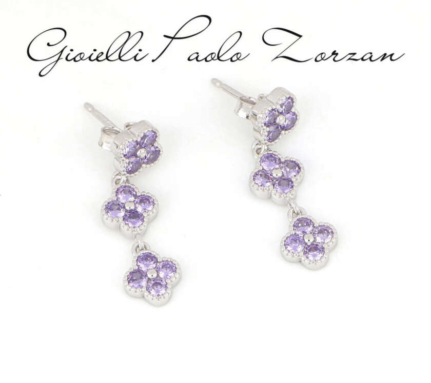 Orecchini pendenti fiori in argento e zirconi CZNEW-119