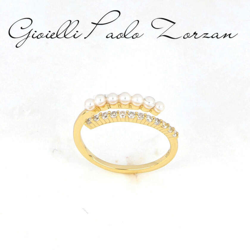 Anello in argento 925 dorato con perle e zirconi CZNEW-236
