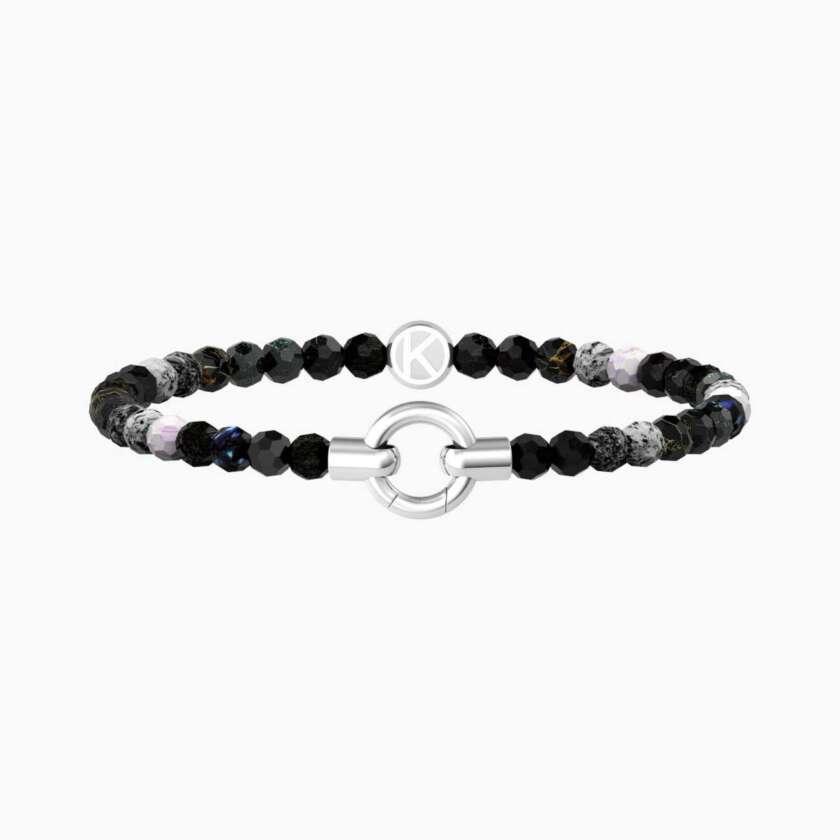 Bracciale kidult in acciaio componibile con agata nera striata Mamanonmama 732203