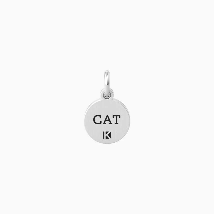 Ciondolo kidult  tondo con scritta cat e cristallo Gatto amore 741053 - immagine 2