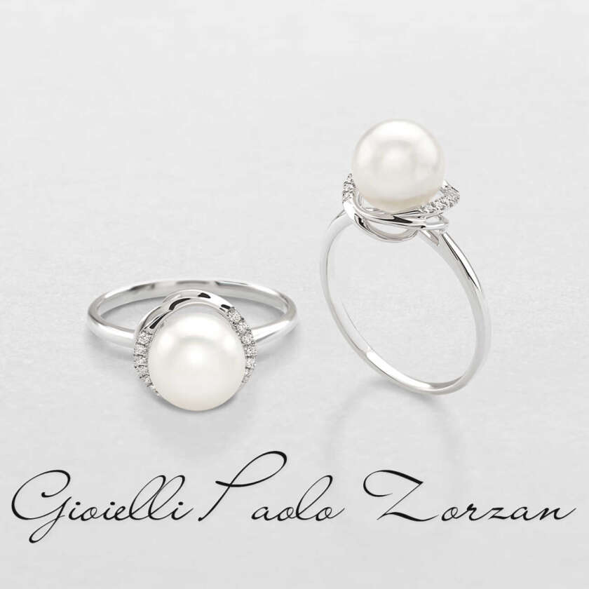 Anello Giorgio Visconti  in oro bianco, diamanti e perla ABX15804