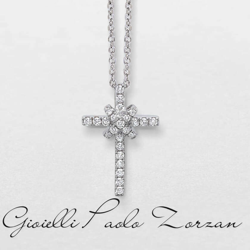 Girocollo con croce Giorgio Visconti in oro bianco e diamanti GBX38702