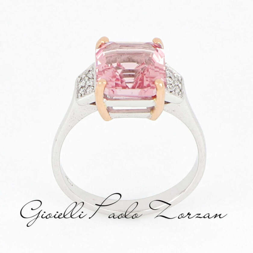 Anello Paolo Zorzan Gioielli in Oro Bianco con Morganite Naturale e Diamanti ref. ANPZ355 - immagine 3