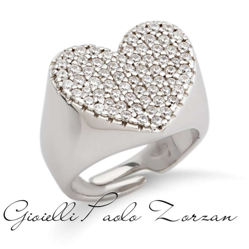 Anello Artlinea chevalier a cuore in argento 925 rodiato con pavé di zirconi ZAN541-LB