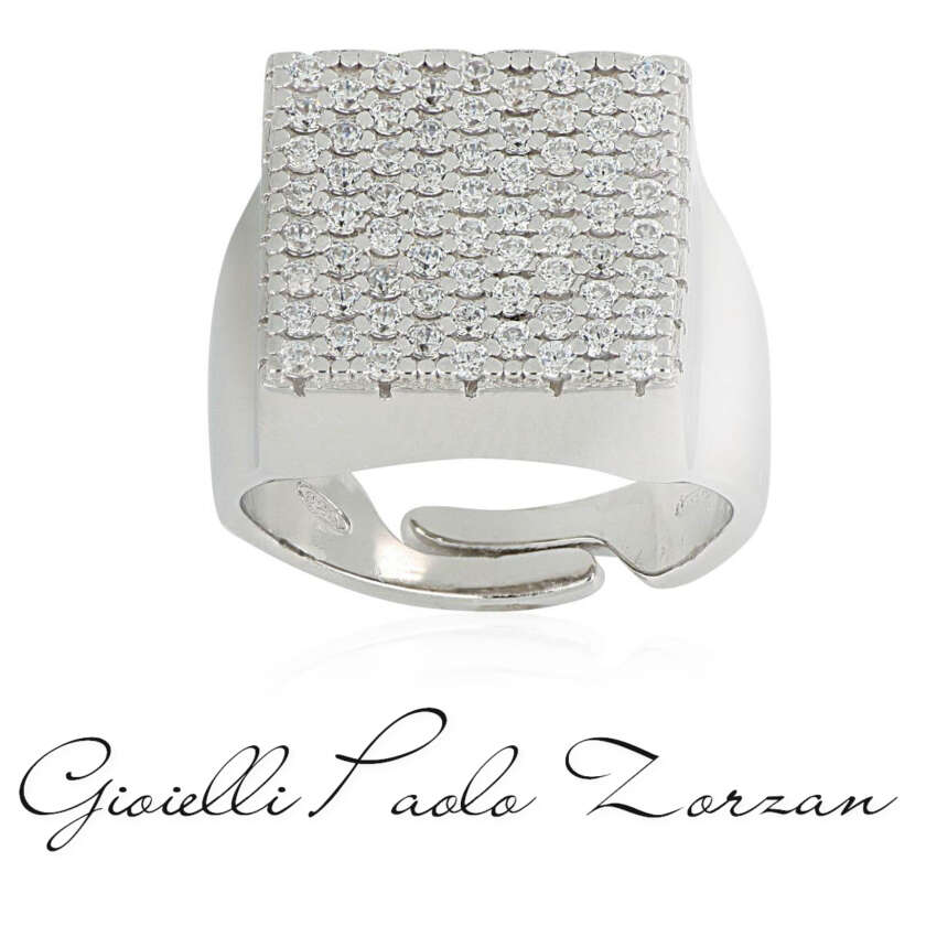 Anello Artlinea chevalierquadrato in argento 925 rodiato con pavé di zirconi ZAN540-LB