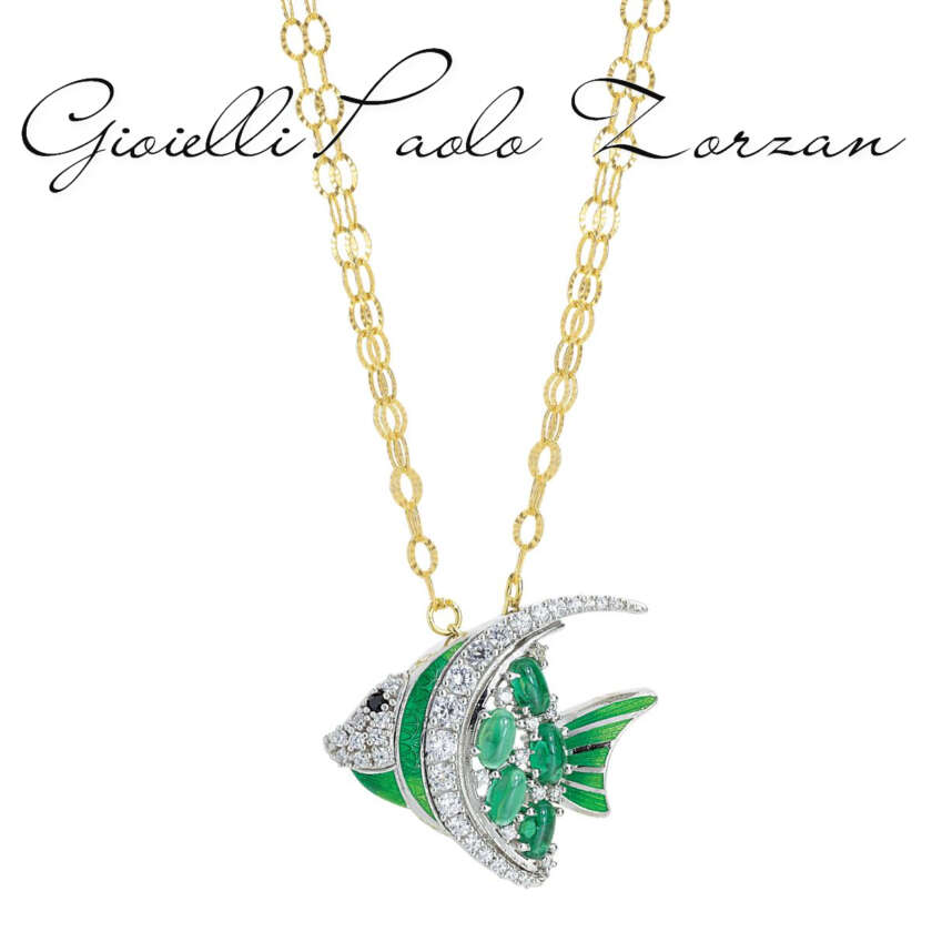 Collana Artlinea Pesce in argento 925 con riporti dorati, zirconi e Siamiti ZCL1337-MN