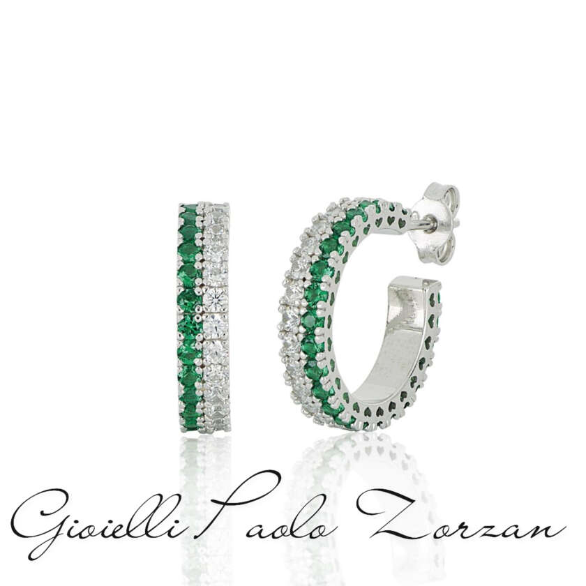 Orecchini Atlinea diametro 15 mm in Argento 925 con due file di zirconiuna bianca ed una con pietre colorate ZOR1248/SM-LB