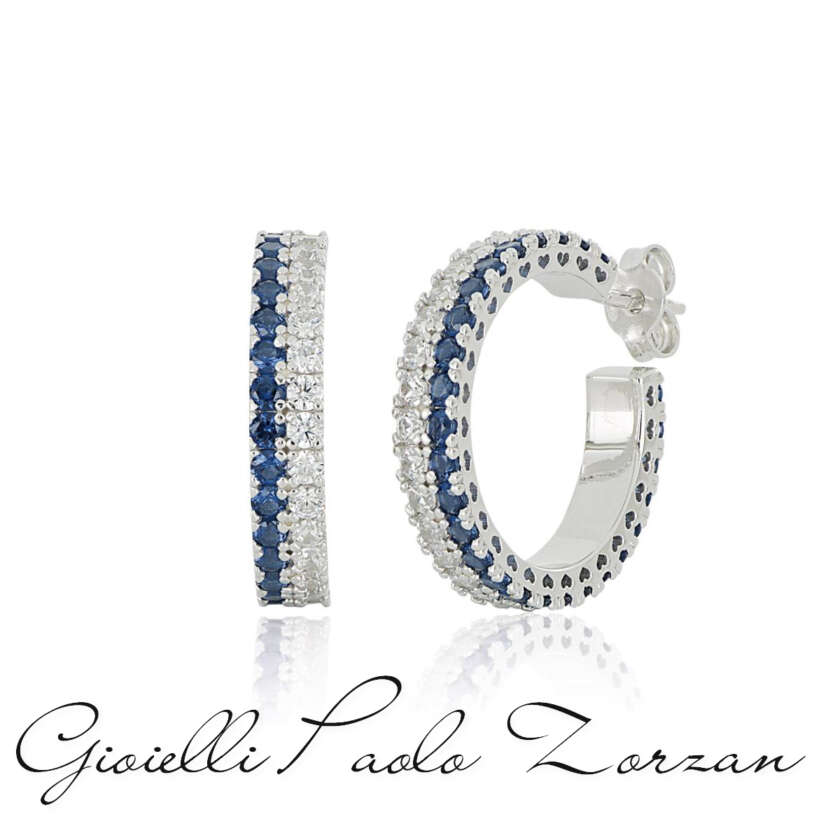 Orecchini Atlinea diametro 15 mm in Argento 925 con due file di zirconiuna bianca ed una con pietre colorate ZOR1247/ZB-LB