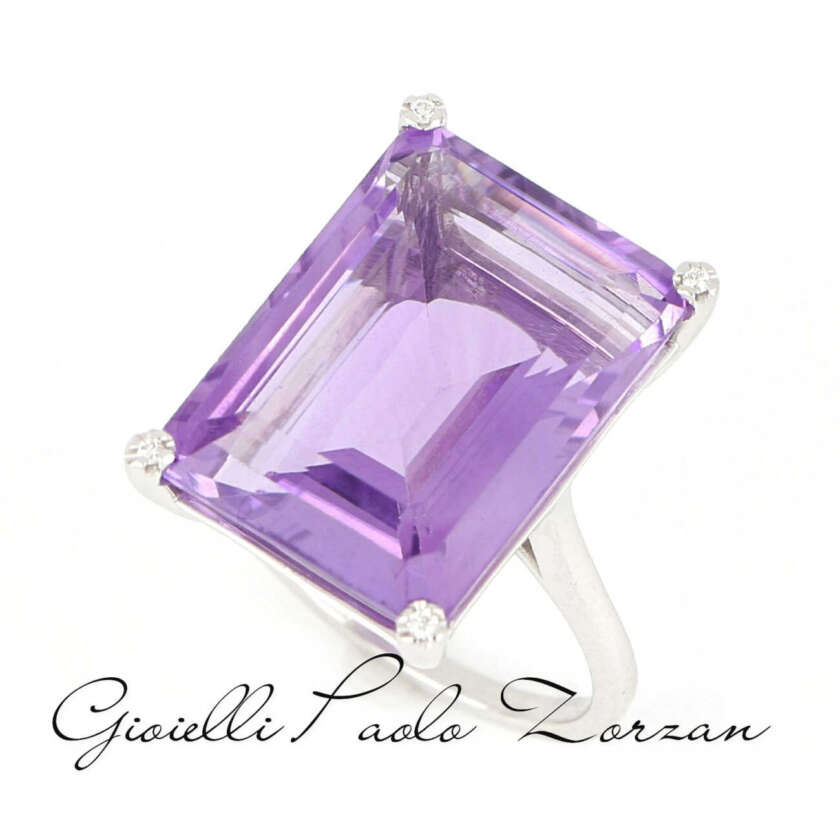 Anello Paolo Zorzan Gioielli in Oro Bianco con Ametista e Diamanti ref. ANPZ2505