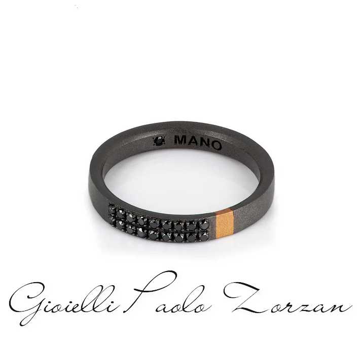 ANELLO MANO J UOMO IN TITANIO, ORO ROSSO 18 KT E 18 DIAMANTI BLACK PAVANTRGBFE2L_21