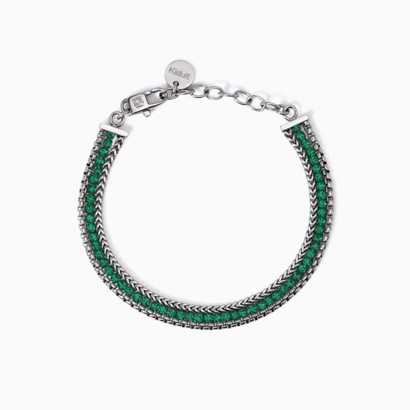 Bracciale kidult Style 07 dorato con due catene e tennis verde 831028