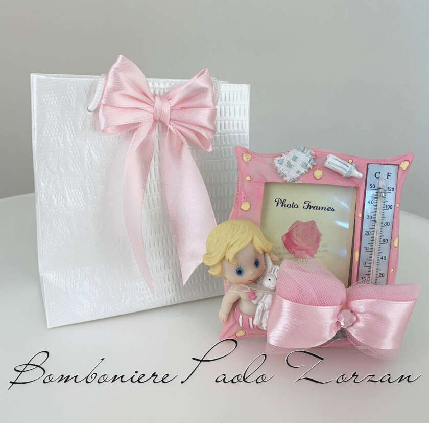 Cornice con termometro porta confetti  battesimo bimba MASR058