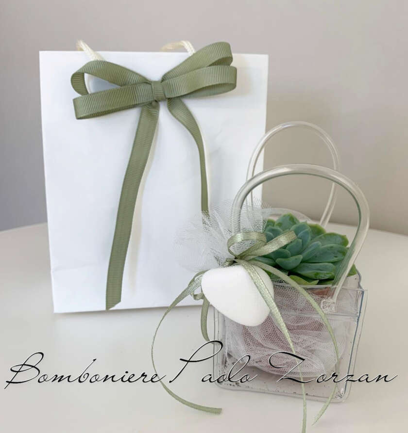 Borsetta porta confetti con piantina grassa matrimonio  MASR037 - immagine 2