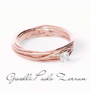 Anello Filodellavita Solitario 7 fili in Oro Rosa 9kt con Diamante FINE SERIE ULTIMO PEZZO 0,14ct VS1 F ref. AN102RB  Anelli Solitario