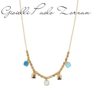 Collana Aquaforte Mignon con catena e centrale di elementi a dado, con charm di saponette lucide e pietre quadre sui toni del blu H4185019  Girocolli