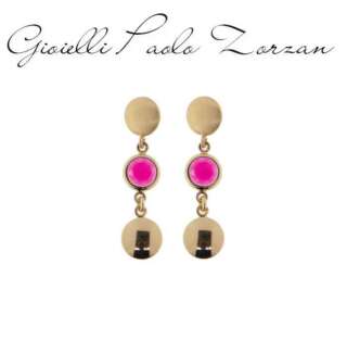 Orecchini Aquaforte Mignon con testa satinata tonda, pietra pendente tonda fucsia e saponetta tonda lucida H4180571  Orecchini Pendenti
