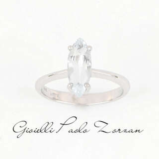 Anello in Oro Bianco con Acquamarina taglio Marquise ref. ANPZ2542  Anelli Solitario