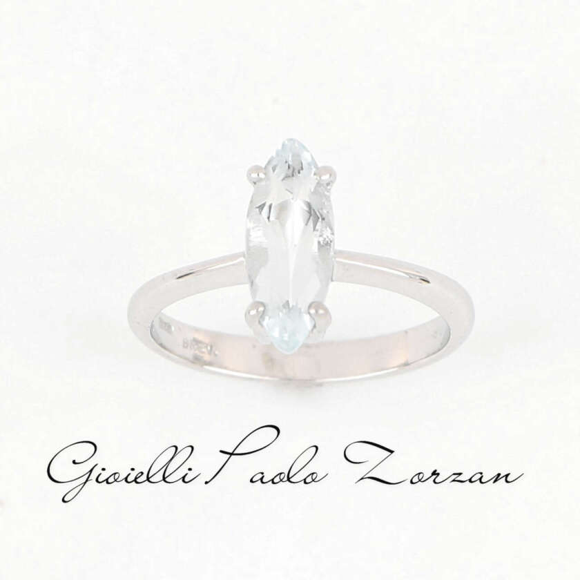 Anello in Oro Bianco con Acquamarina taglio Marquise ref. ANPZ2542