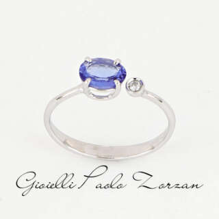 Anello in Oro Bianco con Tanzanite Naturale e Diamante ref. ANPZ2545  Anelli