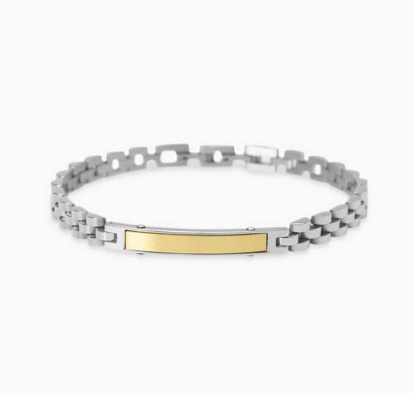 Bracciale kidult in acciaio con piastra in pvd giallo Style 18 831146