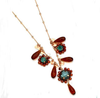 Collana artigianale NotForAll in argento rosato uncinetto e pietre CAT.40-67  Girocolli
