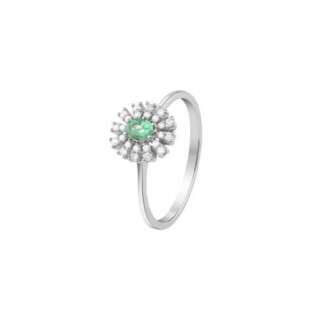 Anello Bliss Girasole in oro bianco con smeraldo e diamanti 20109822  Anelli