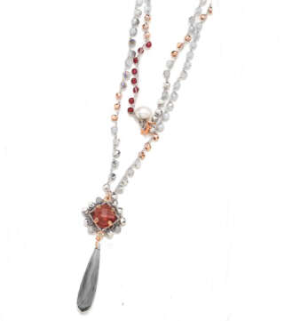 Collana artigianale NotForAll in argento rosato uncinetto e pietre NK 2505/160-370  Girocolli