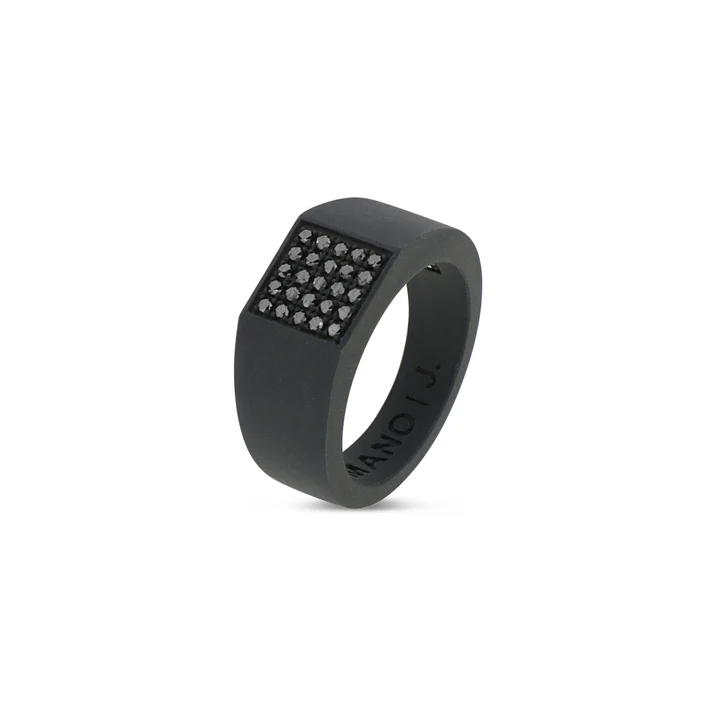 ANELLO MANO J UOMO IN TITANIO NERO CON PAVE' DI 25 DIAMANTI BLACK TNAM2001