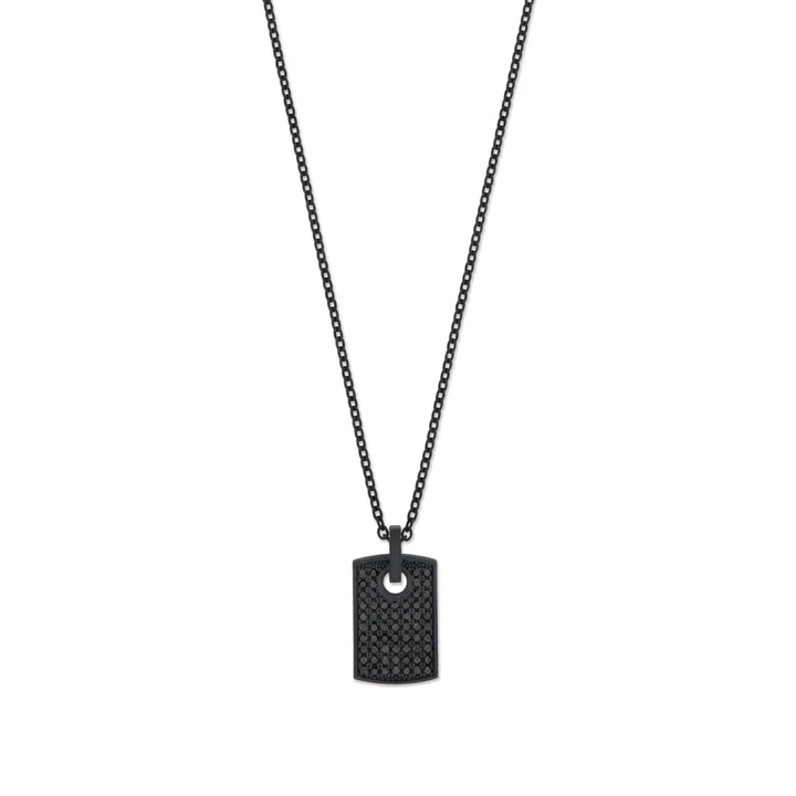 COLLANA MANO J CON TARGHETTA IN TITANIO NERO, ORO ROSSO E DIAMANTI BLACK TNCOT4001