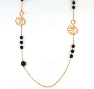 Collana lunga in argento e pietre sfaccettate nere SFAC10  Collane Lunghe