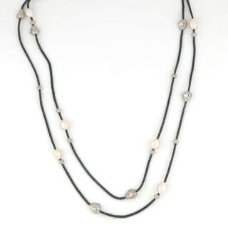 Collana doppio filo in argento brunito e perle AC0098  Collane Lunghe