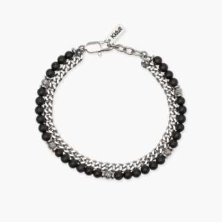 Bracciale kidult uomo con catena groumette e catena con sfere diamantate e agata nera 831157  Bracciali