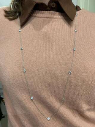 Collana lunga in argento 925 rodiato e zirconi bianchi CLZZ001  Collane Lunghe