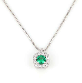 Collana con pendente in oro bianco 9 KT e zirconi bianchi e verdi DZC091-9KT  Girocolli