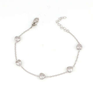 Bracciale in argento 925 con cuori di zirconi bianchi BRAR0005  Bracciali a Maglia