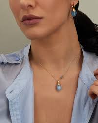 Collana Nanis “AZURE” pendente in oro, acquamarina milk e dettagli di diamanti CS7-603 - immagine 3