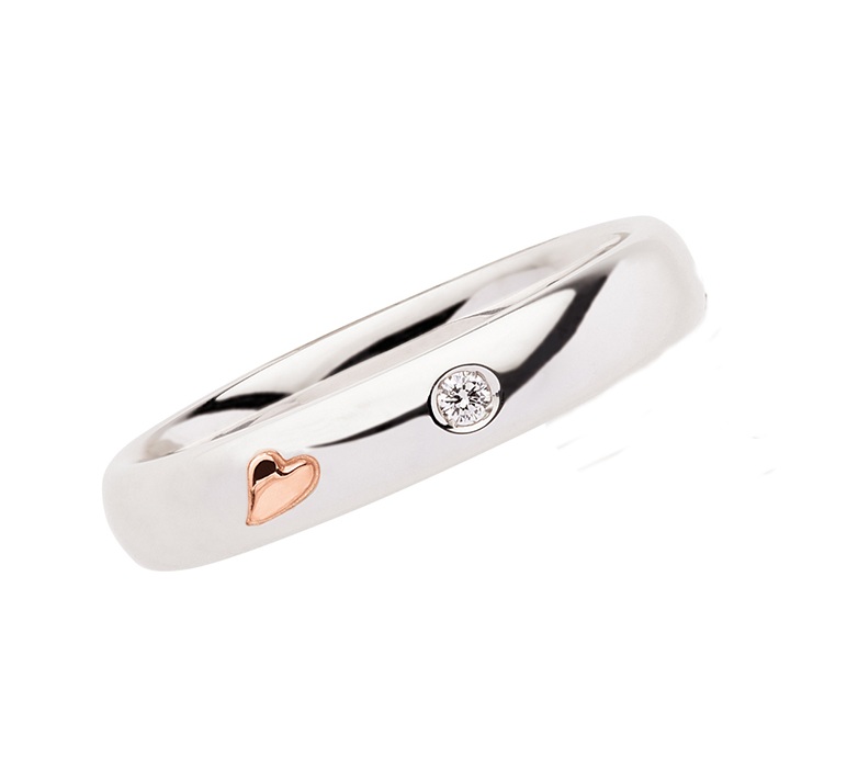 Fede Polello Amore in oro bianco con cuoricino rosa e diamante 2835DBR  Fedi Nuziali