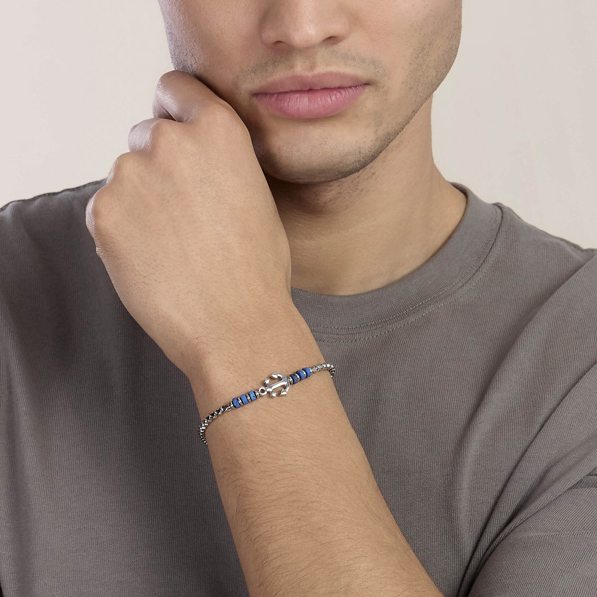 Bracciale kidult uomo in acciaio e pietra lavica blu' 831178 - immagine 2