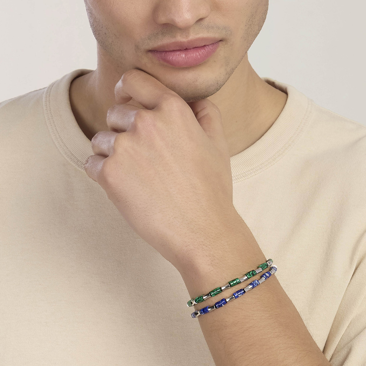 Bracciale kidult uomo in acciaio e malachite sintetica verde 831181 - immagine 2
