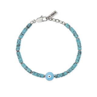 Bracciale kidult uomo in acciaio e dischetti di turchese sintetico 831188  Bracciali